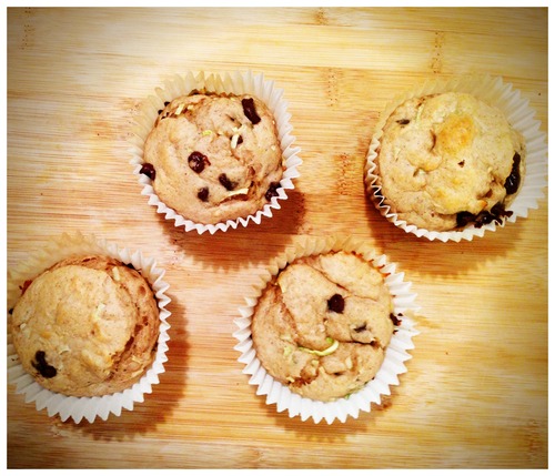 Skinny Zucchini Banana Chocolate Chip Muffins