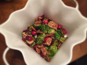 Pan Seared Brussels Sprouts with Cranberries and Pecans