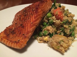 Asian Ginger Salmon and Cauliflower Fried Rice