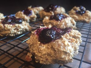 Raspberry and Blueberry Chia Seed Jam and Flourless Banana Breakfast Thumbprint Protein Cookies