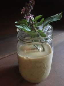 Vegan Banana Peach Cinnamon Basil Protein Smoothie